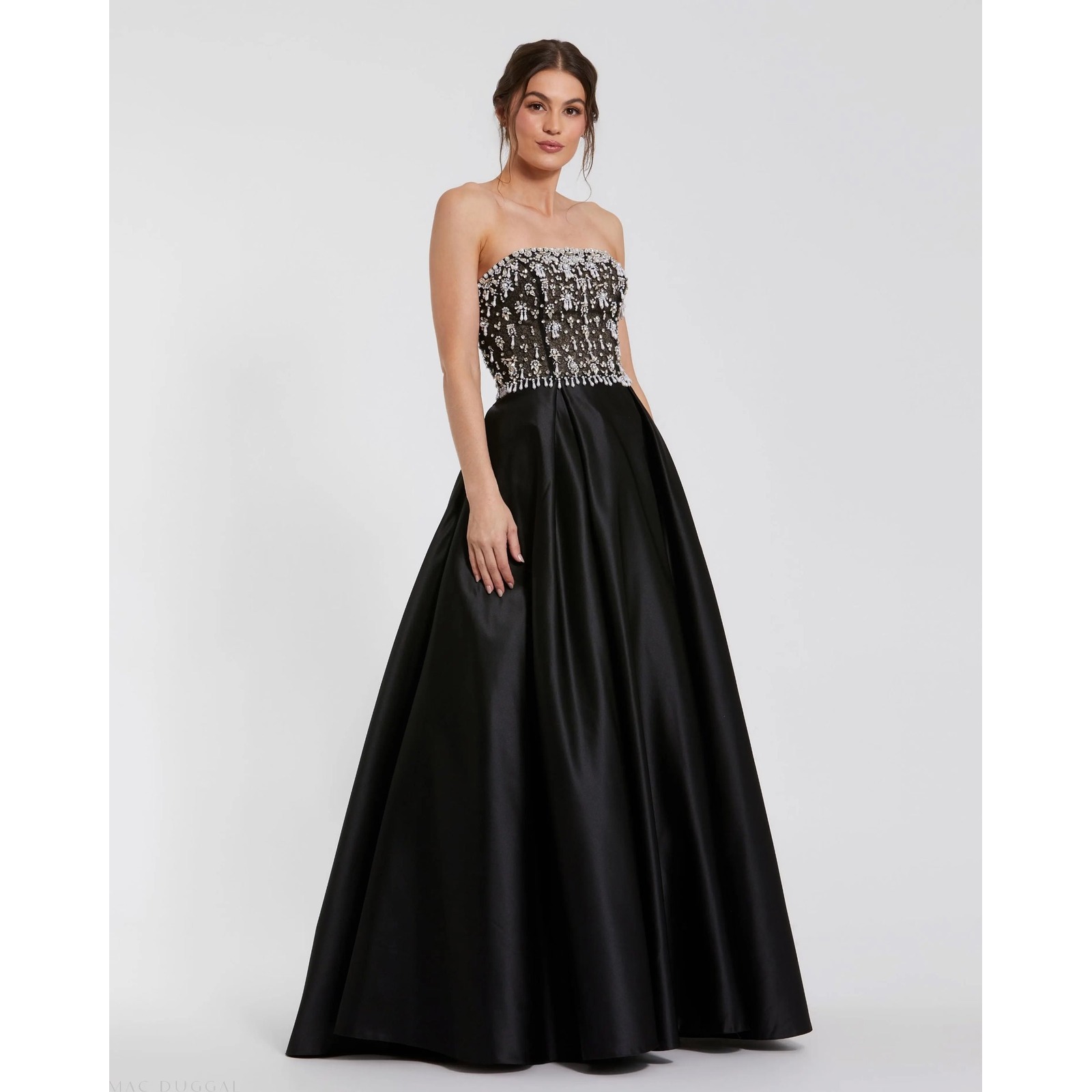 Mac Duggal Black Strapless Embellished Top Satin Ballgown $798 - Size 10
